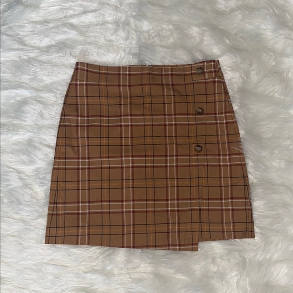 Loft Plaid Button Trim Skirt